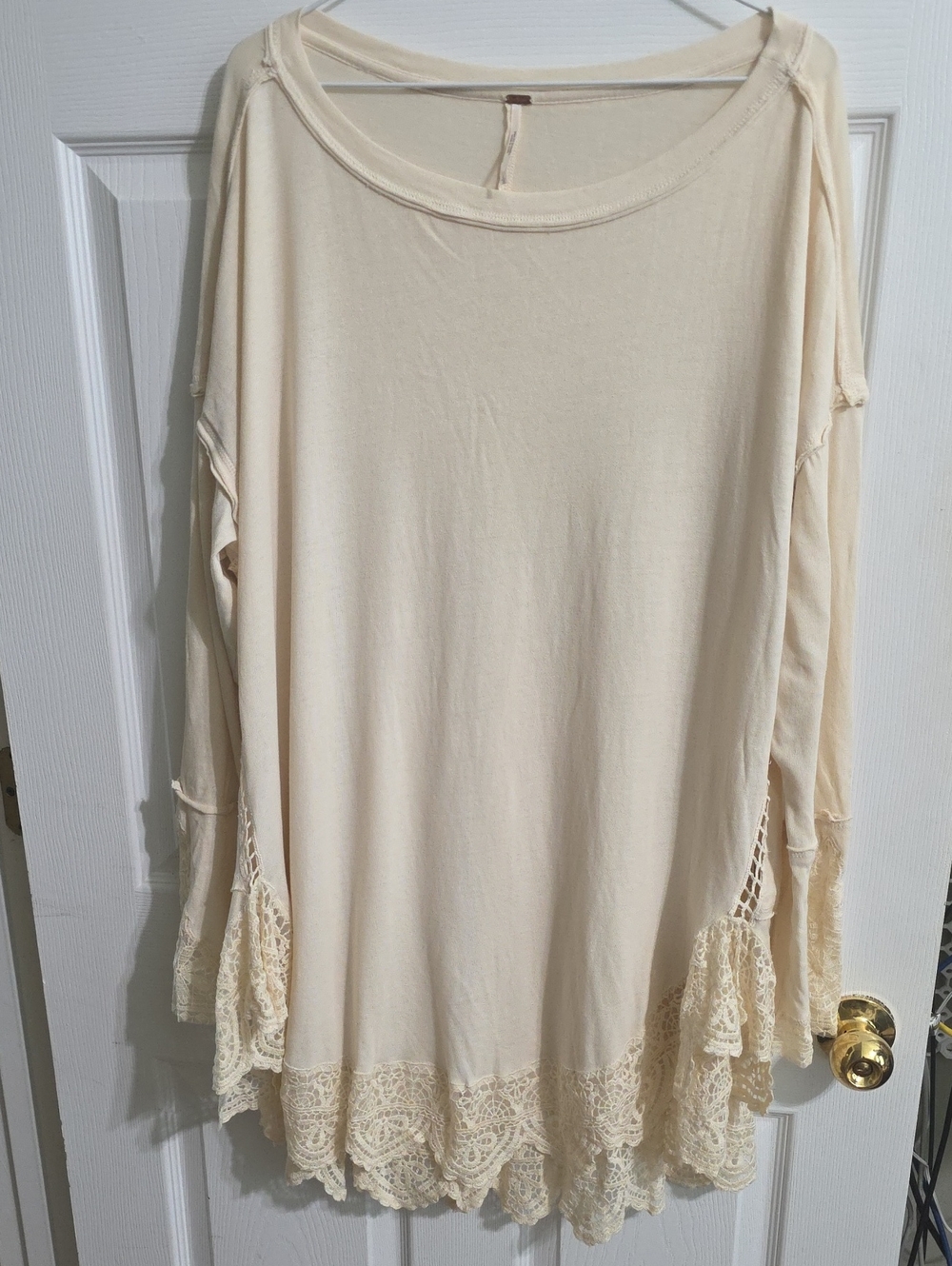 Free People Cream Lace-Hem Long Sleeve Tunic Top